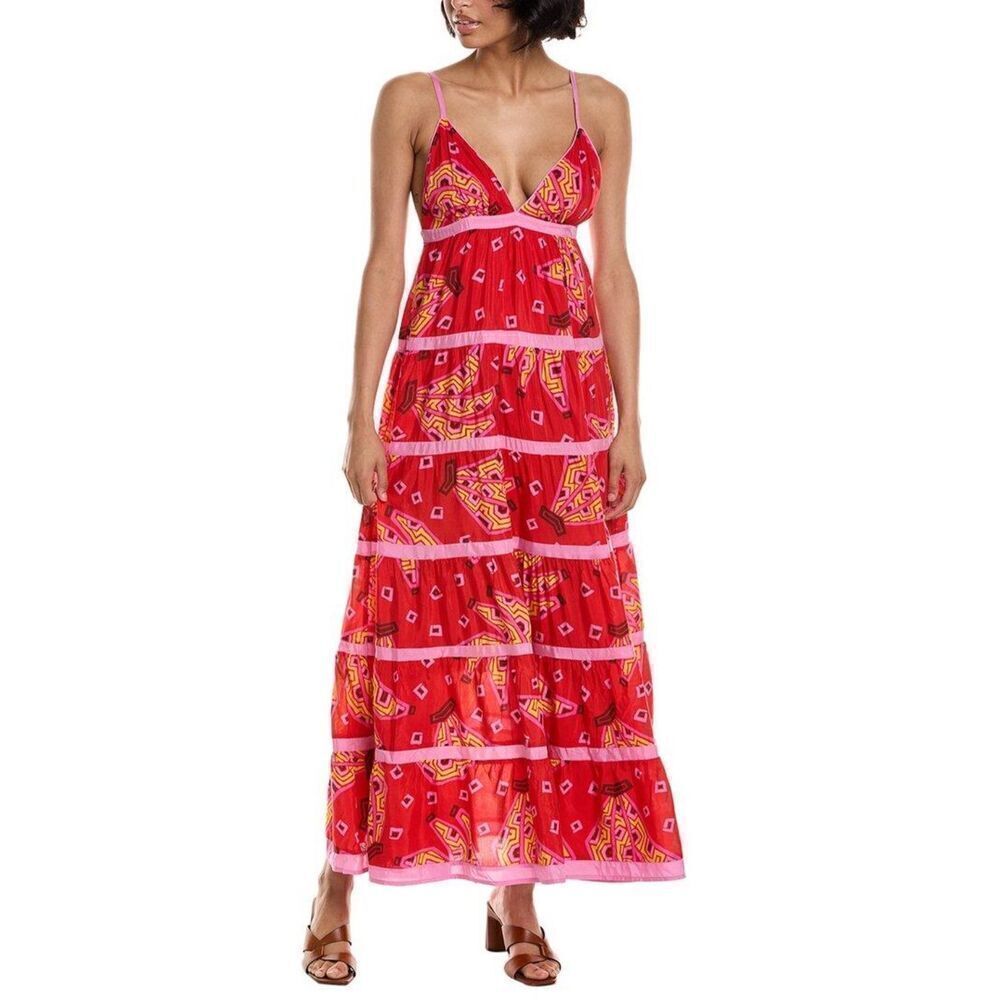 NWT FARM RIO RED TIKI BANANAS MAXI TIERED DRESS - Picture 2 of 11